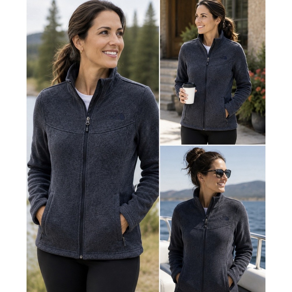 North Face Fleece Agave Jacket Woman's Med BLUE/Gray Full Zip Up Fitted Comfort